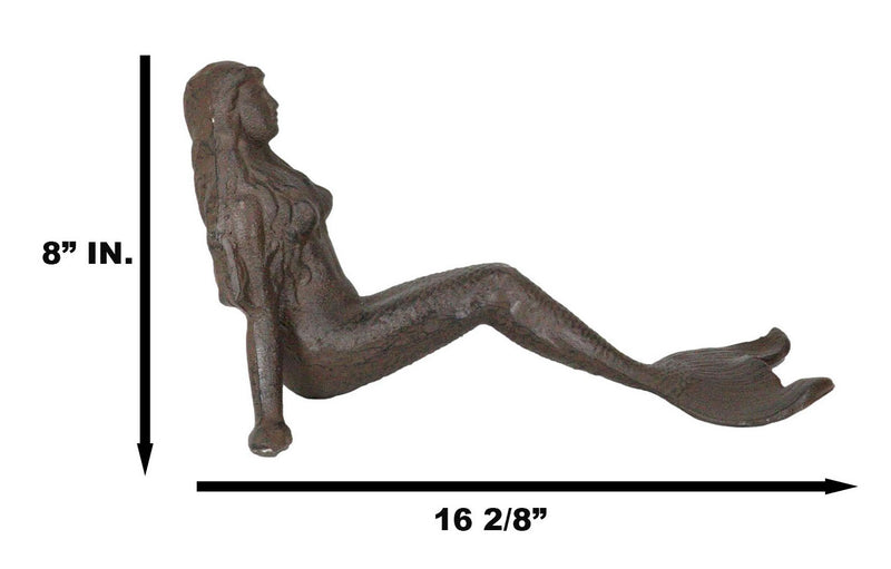Ebros Gift 16.25" Long Nautical Siren Mermaid Leaning Back Cast Iron Rustic Vintage Finish Shelf Sitter Statue Ocean Goddess Princess Coastal Beach Under The Sea Mermaids Decorative Accent