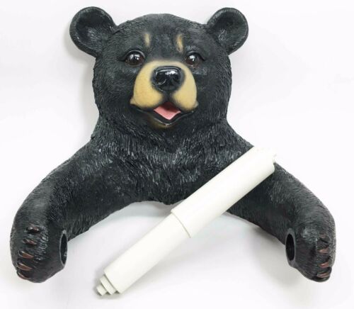 Black Bear Toilet Paper and Hand Towel Holder Set Whimsical Bear Bathroom Decors