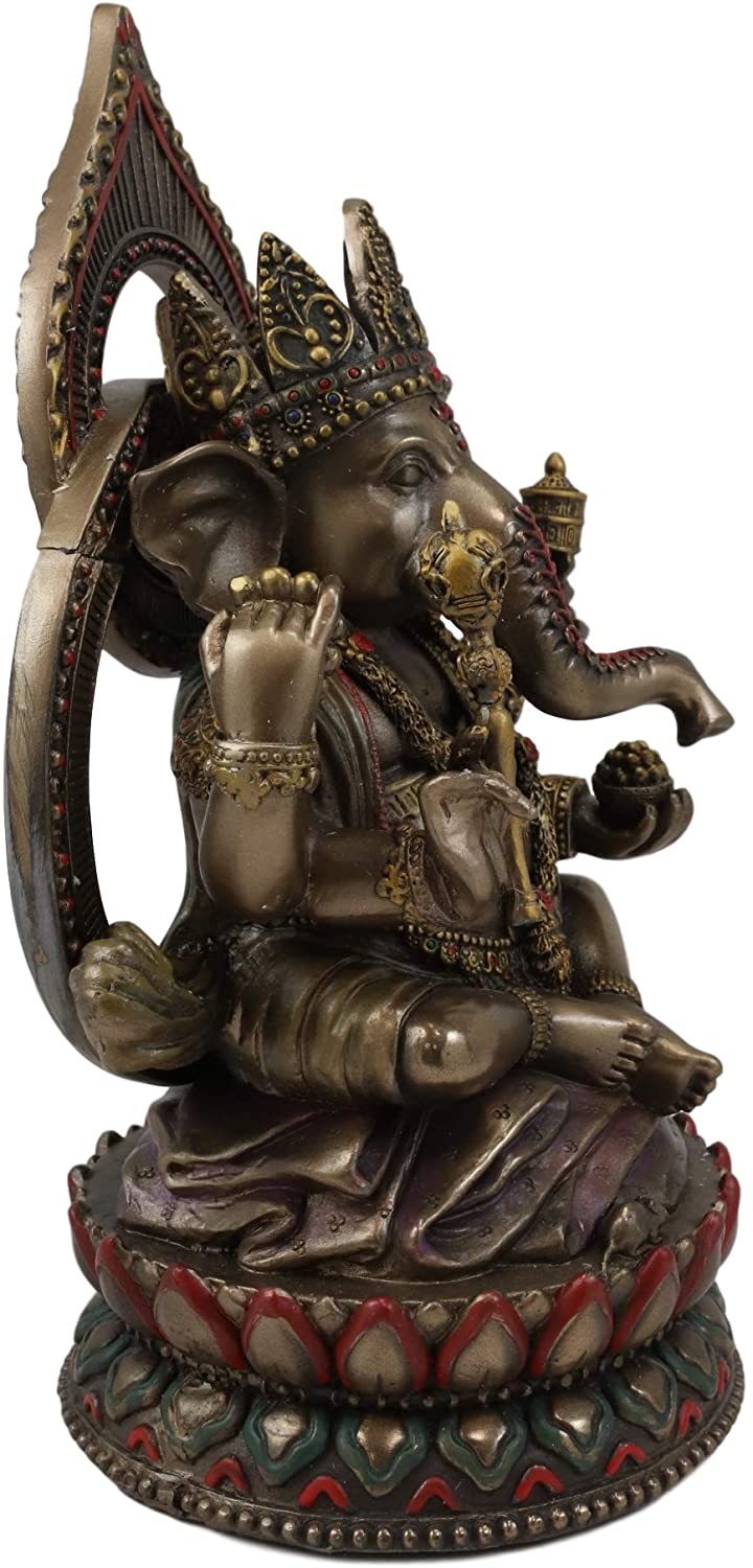 Ebros 8" Tall Hindu Elephant God Ganesha Sitting On Giant Lotus Throne Figurine