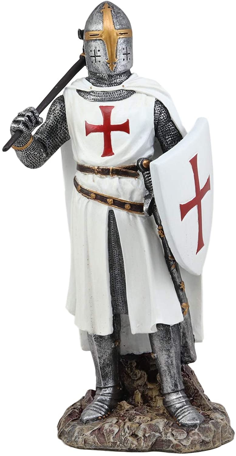 Ebros White Cloak Caped Medieval Crusader Bardiche Axeman Knight Statue Figurine