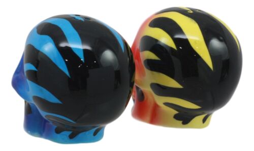 Hot Rod Flaming Inferno Skulls Ceramic Salt Pepper Shakers Fire El Diablo - Ebros Gift