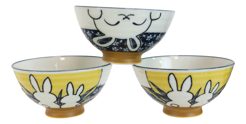 Pack Of 10 Made In Japan Ceramic Colorful 2 Rabbits Gazing Moon Soup Rice Bowls