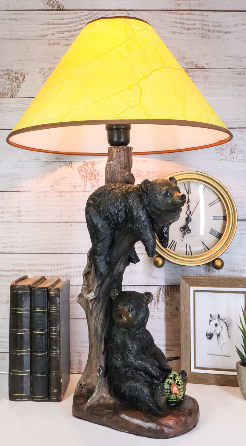 Ebros Rustic Black Bears Napping & Eating Honey Table Lamp Sculpture With Shade