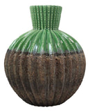 Ebros Gift Ceramic Dolomite Contemporary Golden Barrel Cactus Floral Vase with Ribbed Textured Surface As Mantelpiece Countertop Bar Table Decorative Accent Sculpture Cacti Shaped (11" H Large)