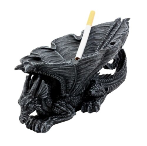 Medieval Fantasy Large Crouching Dragon Ashtray With Celtic Knotwork Figurine