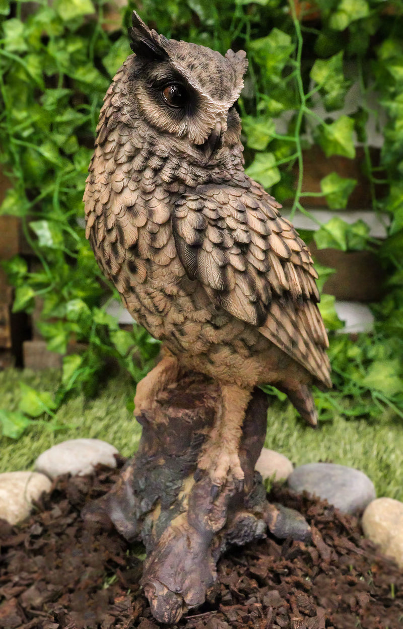 Realistic Nature Wildlife Eurasian Eagle Owl Perching On Tree Statue 14.25"Tall