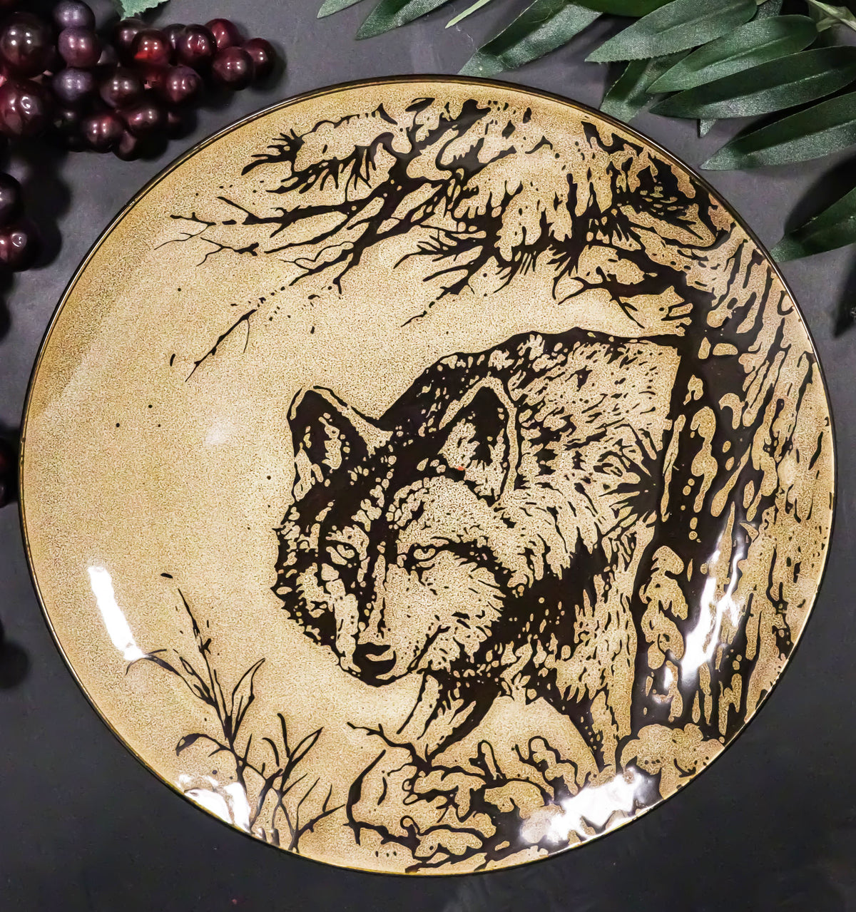 Pack Of 2 Rustic Western Forest Spirit Alpha Gray Wolf Round Dinner Plates 10"D - Ebros Gift