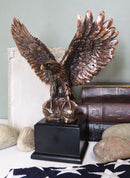 Aerial Majestic Bald Eagle On Rock Ledge Stretching Out Wings Figurine With Base