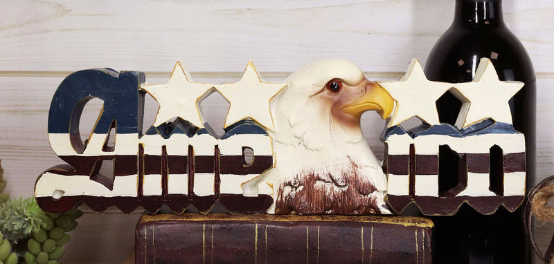 America Patriotic Bald Eagle Stars Word Art Sign USA Flag Desktop Plaque Decor