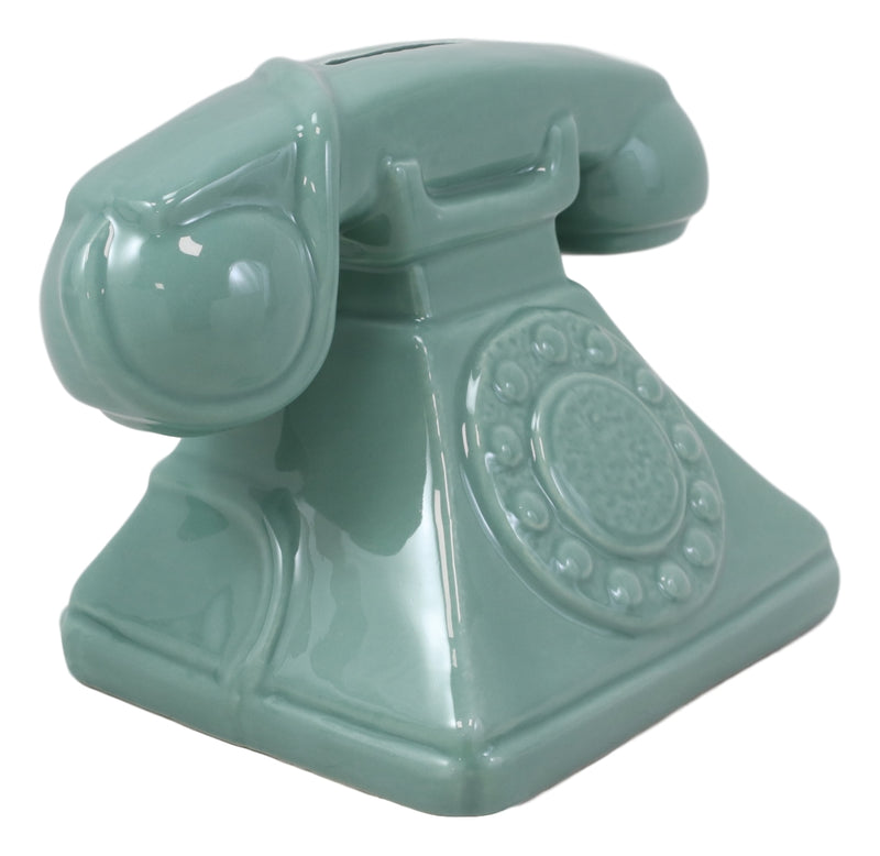 Vintage Nostalgia Teal Rotary Telephone 7"L Money Coin Piggy Bank Decor