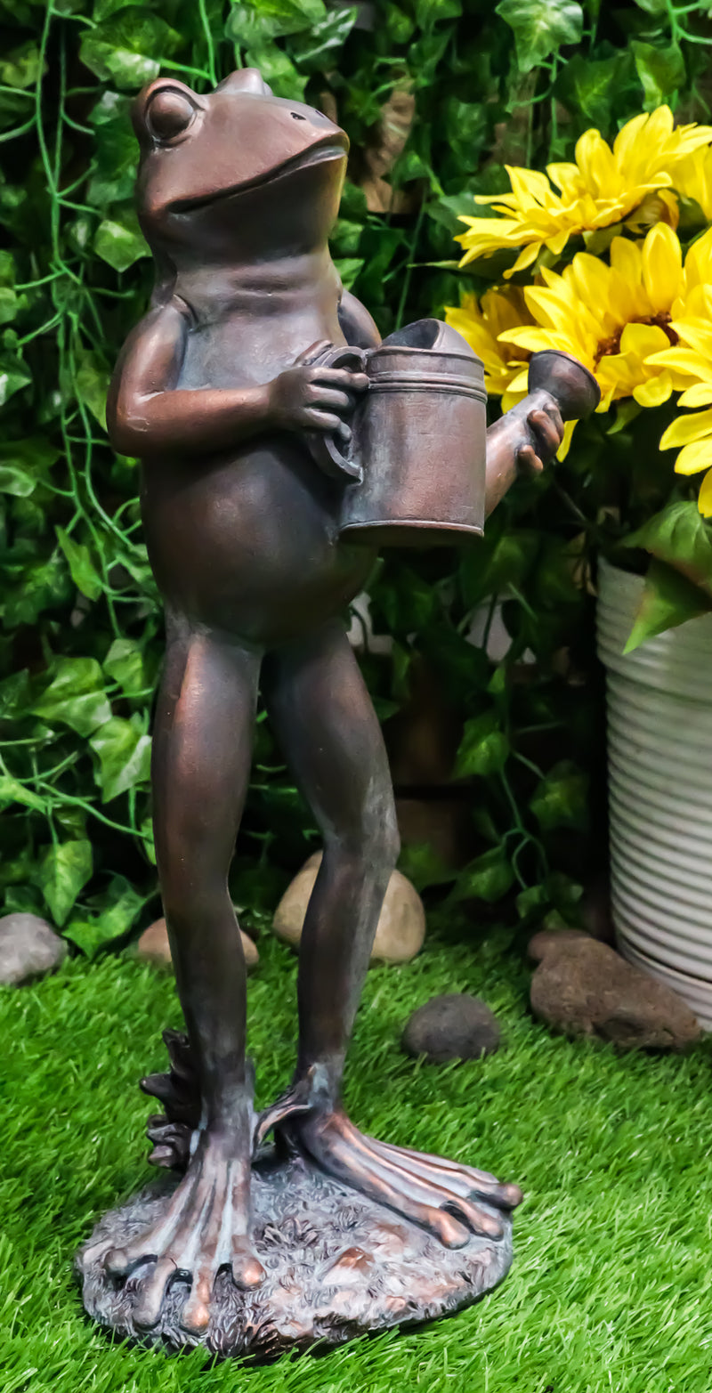Standing Green Thumb Garden Frog Holding Watering Can Whimsical Decor Statue