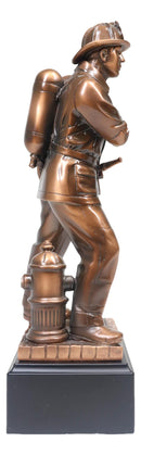 In Line Of Duty Fireman Carrying Hose By Hydrant Statue 12"H Fire Fighter Decor