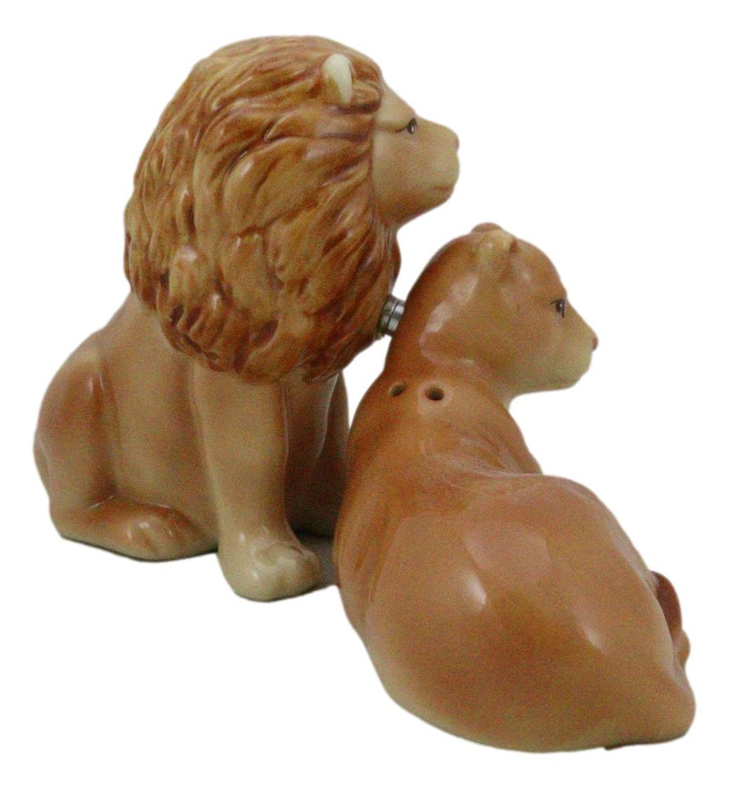 Safari Pride King Lion and Lioness Couple Resting Ceramic Salt Pepper Shaker Set