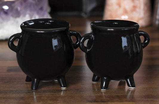 Ebros Halloween Witching Hour Witch Magic Black Cauldrons Salt N Pepper Shakers - Ebros Gift
