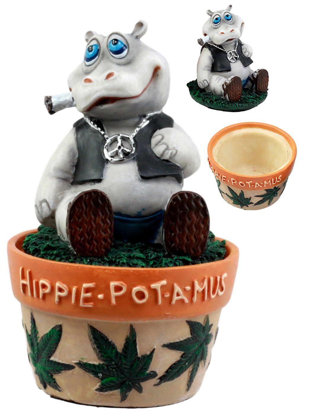 Ebros "Got Pot?" Hippie Hippopotamus Sitting On Weed Grass Pot Decorative Jewelry Box Figurine Trinket Stash Box - Ebros Gift