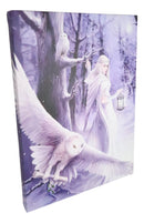 Ebros Anne Stokes Midnight Messenger Owl Fairy Wood Framed Picture Canvas Wall Decor