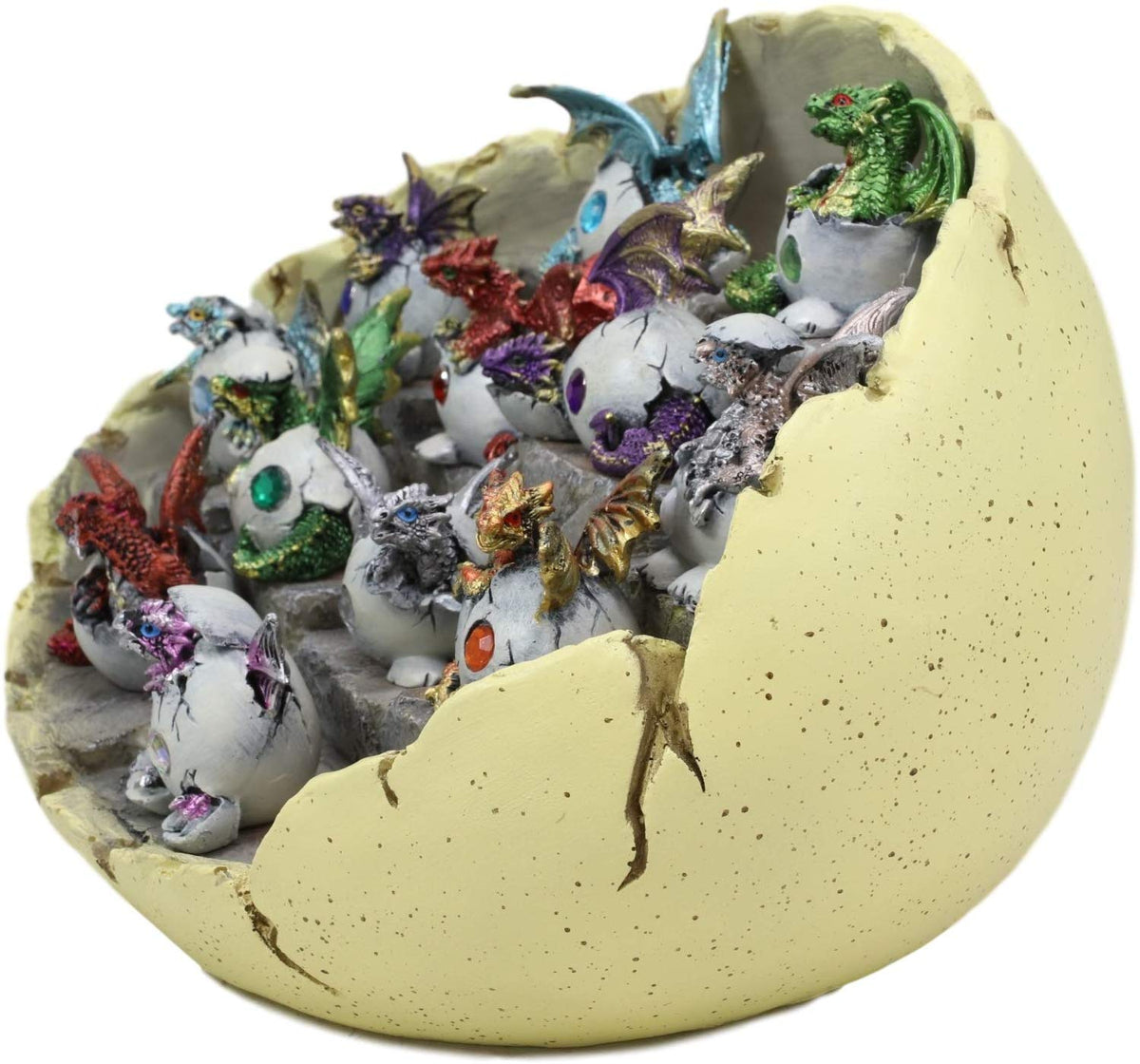 Ebros Colorful 12 Month Birthstone Dragons in Gemstone Eggs Miniature Figurines with Dragon Egg Display Stand Set Gem Stone Birthday Medieval Fantasy Hatchling Figurines Collectible
