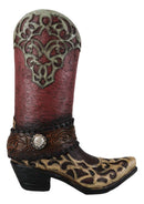 Rustic Western Red Brown Tooled Leather Scroll Lace Patterns Boot Floral Vase