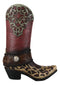 Rustic Western Red Brown Tooled Leather Scroll Lace Patterns Boot Floral Vase