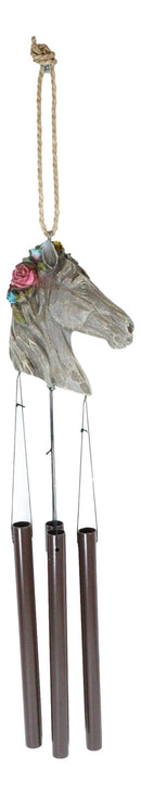 Western Faux Stone Horse Bust With Colorful Flowers Wind Chime Garden Patio