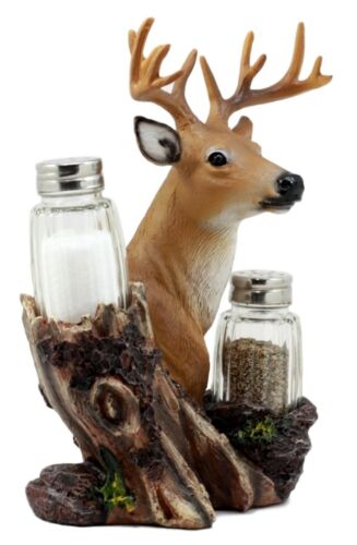 Ebros Rustic Woodlands Wild Deer Big Buck Bust Salt & Pepper Shakers Holder - Ebros Gift
