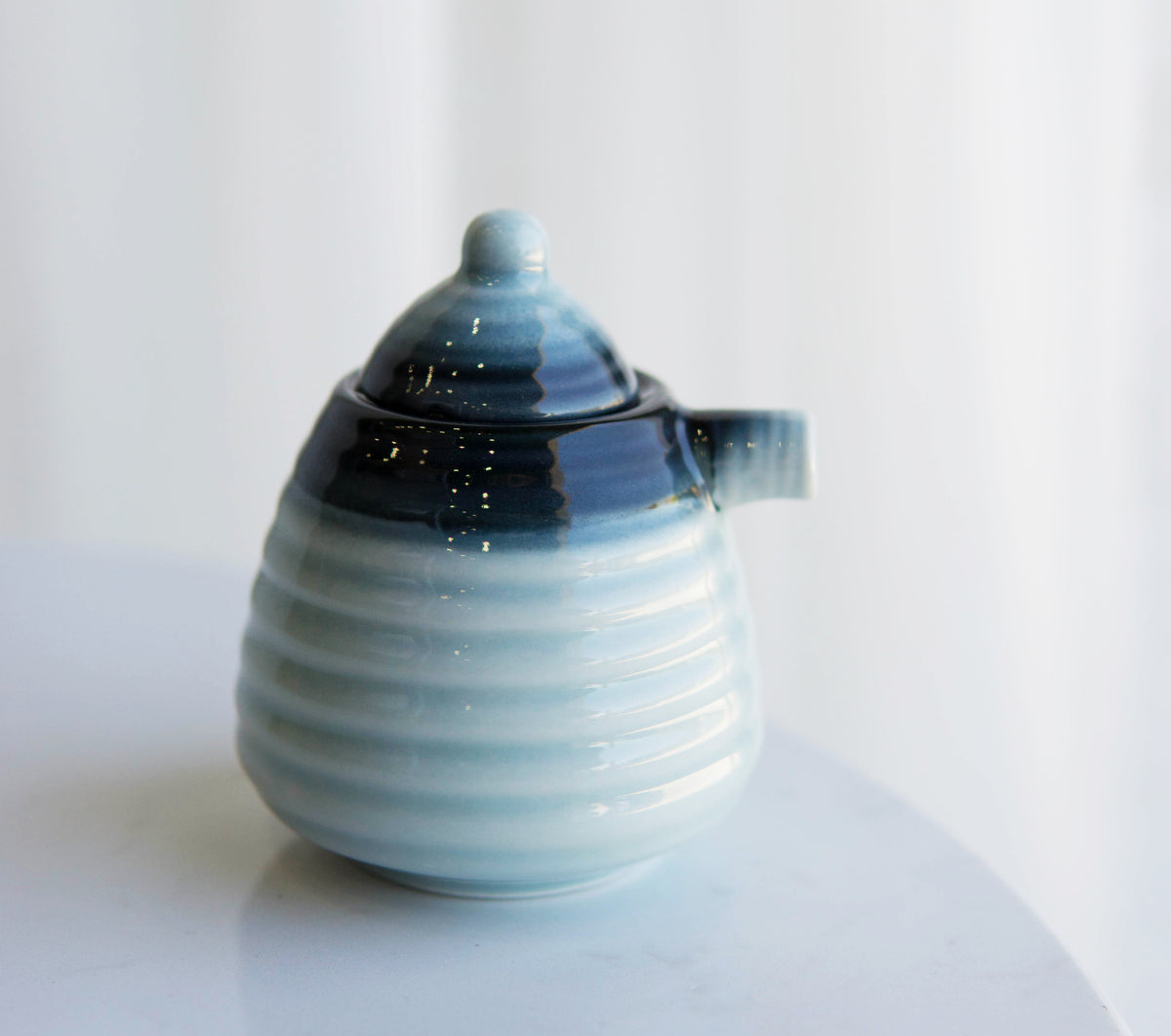 Ocean Blue Ceramic Soy Ponzu Sauce Vinegar Or Oil Dispensers Holder With Lid