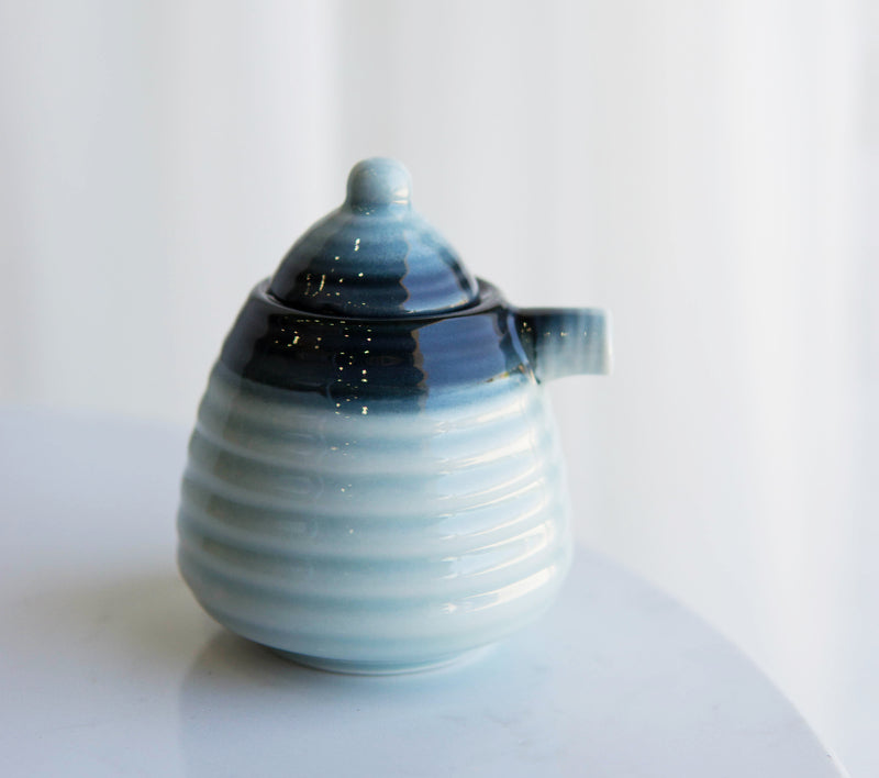Ocean Blue Ceramic Soy Ponzu Sauce Vinegar Or Oil Dispensers Holder With Lid
