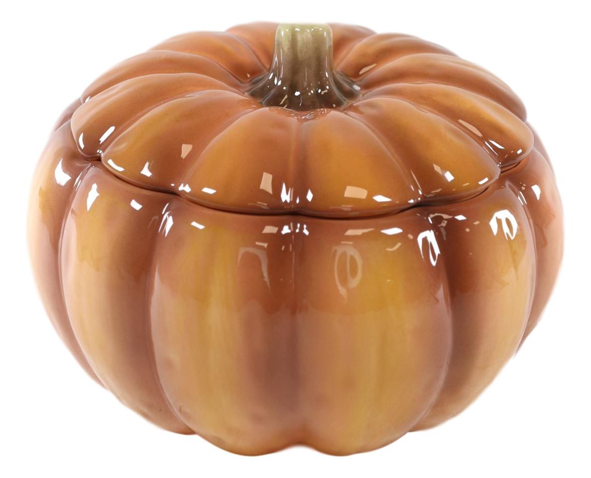 Ebros Home And Kitchen Orange Ceramic Pumpkin Soup Or Dessert Bowl With Lid Set of 2