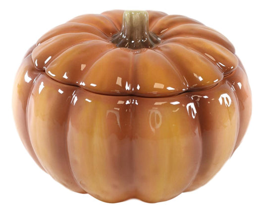 Ebros Home And Kitchen Orange Ceramic Pumpkin Soup Or Dessert Bowl With Lid Set of 6