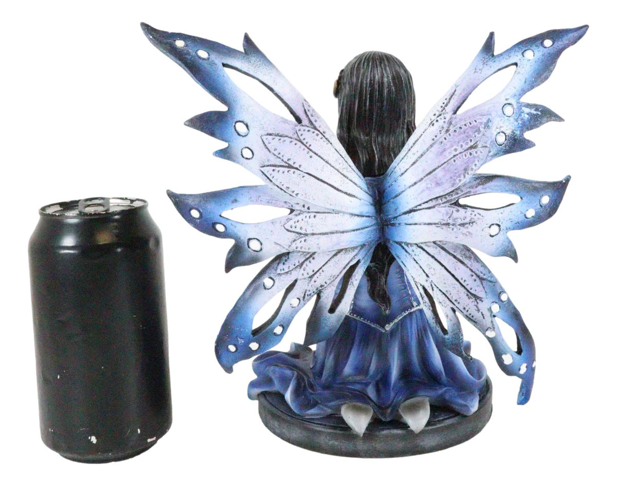Ebros Blue Celestial Witch Fairy Cradling A Mystical Black Cat Statue 8.25" Tall