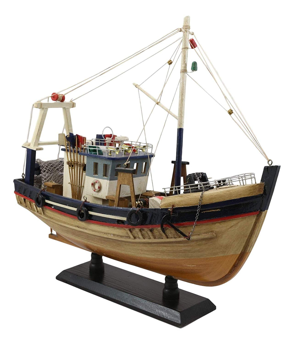 Ebros 17"L Wooden Handicraft Nautical Fishing Vessel Boat Model with Wood Base - Ebros Gift