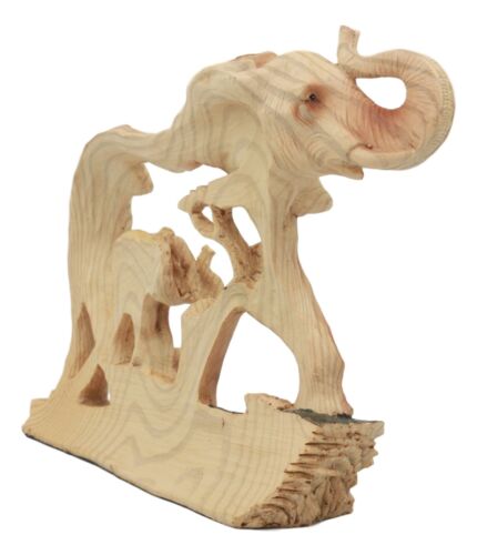 Ebros Elephant and Baby Walking in The Jungle Statue 9" Long Faux Wood Resin Wildlife Safari Elephant Family Scene Figurine