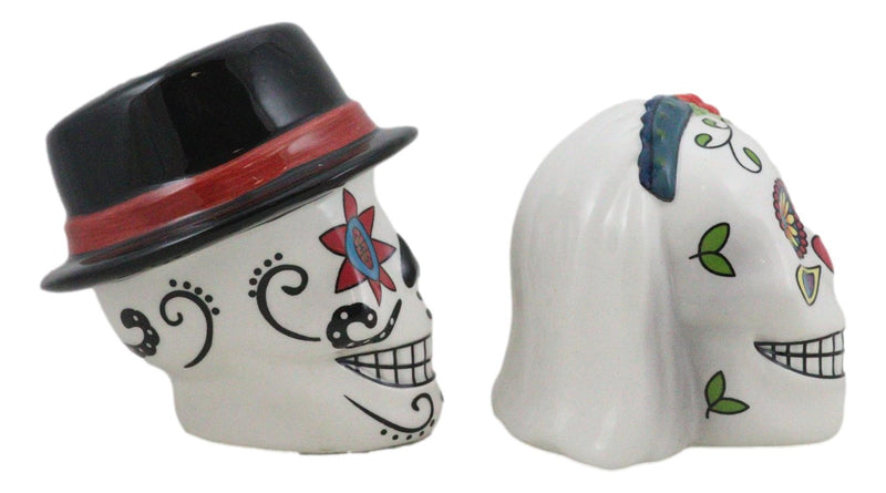 Bridal Wedding Couple Sugar Skulls Day Of The Dead Salt And Pepper Shakers Set