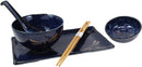 Japanese Pair Of Dragonfly Blue Motif Ceramic Sushi Dinnerware 10pc Set For Two