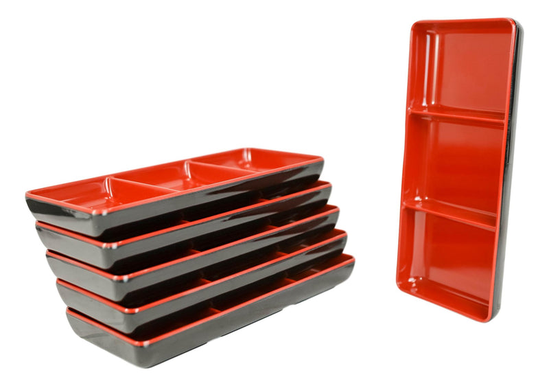 Pack Of 6 Melamine 3 Partition Condiments BBQ Oil Soy Sauce Dipping Bowls Dishes