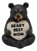 Whimsical Forest Black Bear Holding Heart Sign Saying "Beary Best Mom" Statue