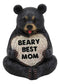 Whimsical Forest Black Bear Holding Heart Sign Saying "Beary Best Mom" Statue