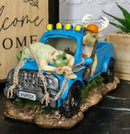 Buck Deer With Rifle In Blue Pick Up Truck With Tied Up Hunter On Hood Figurine