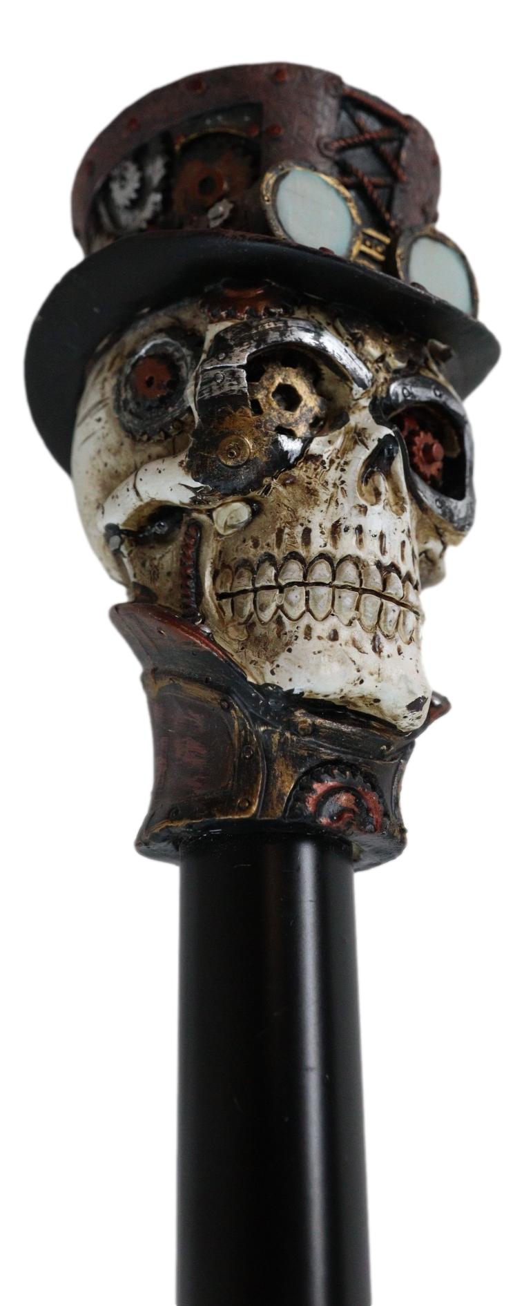 Geared Steampunk Skull Cyborg With Top Hat Decorative Prop Cosplay Swagger Cane