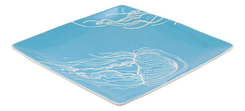 Ebros Nautical Jellyfish Art Blue Large Dinner Plate Set of 2 Square 10.75"