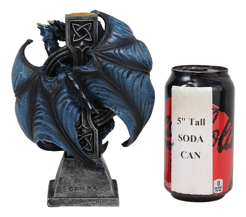 Ebros Gothic Blue Thracian Dragon Altar Drake Cross Candle Holder Figurine 7" Tall Candleholder Statue Medieval Renaissance Fantasy Decor Dungeons and Dragons Accent Centerpiece