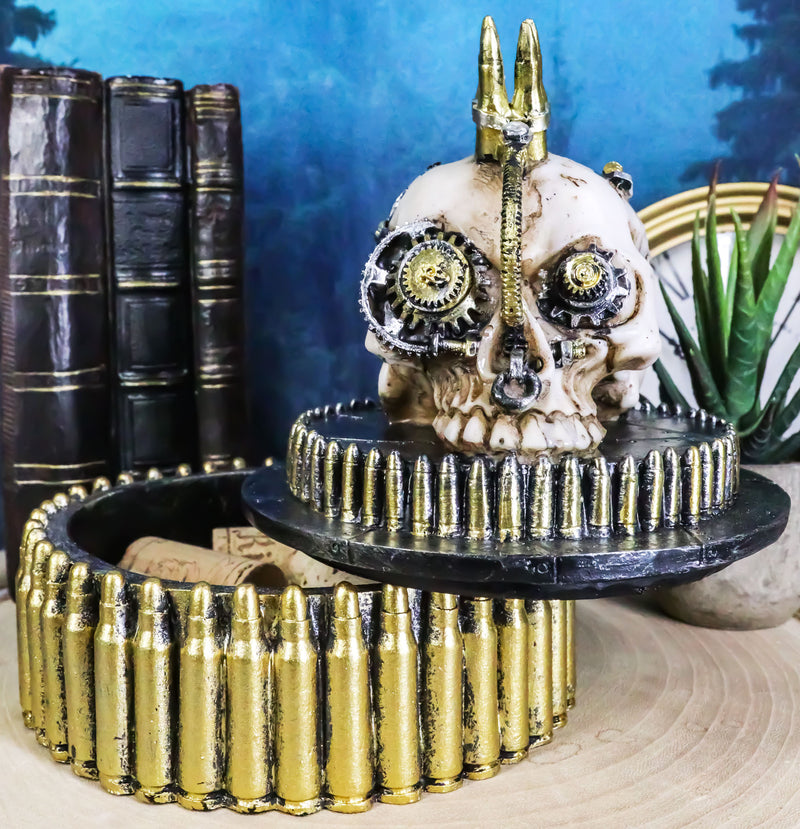 Steampunk Geared Cyborg Rifle Bullets Mohawk Skull Decorative Jewelry Box