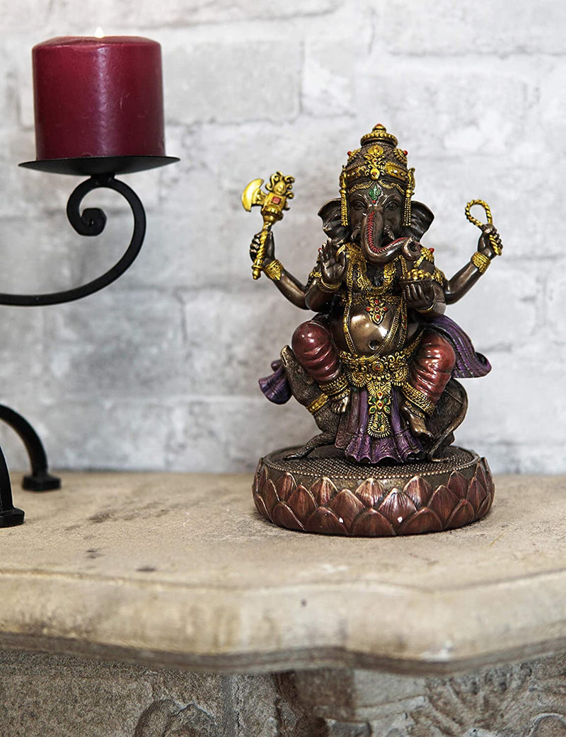 Ebros 8.25" Tall Hindu Supreme God Dancing Ganesha Chaturthi On Lotus Statue