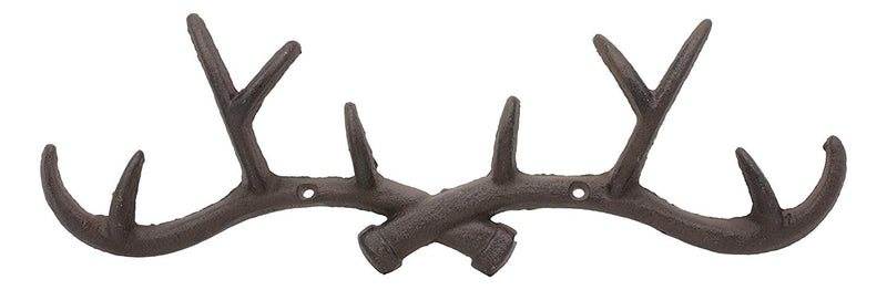 Ebros 10 Point Stag Deer Antlers Rack Wall Plaque 14.5"W Coat Hooks Bronze Resin - Ebros Gift