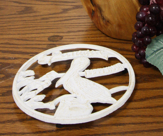 Ebros Rustic Southwestern Marine Paradise White Pelican Bird Cast Iron Trivet Nautical - Ebros Gift