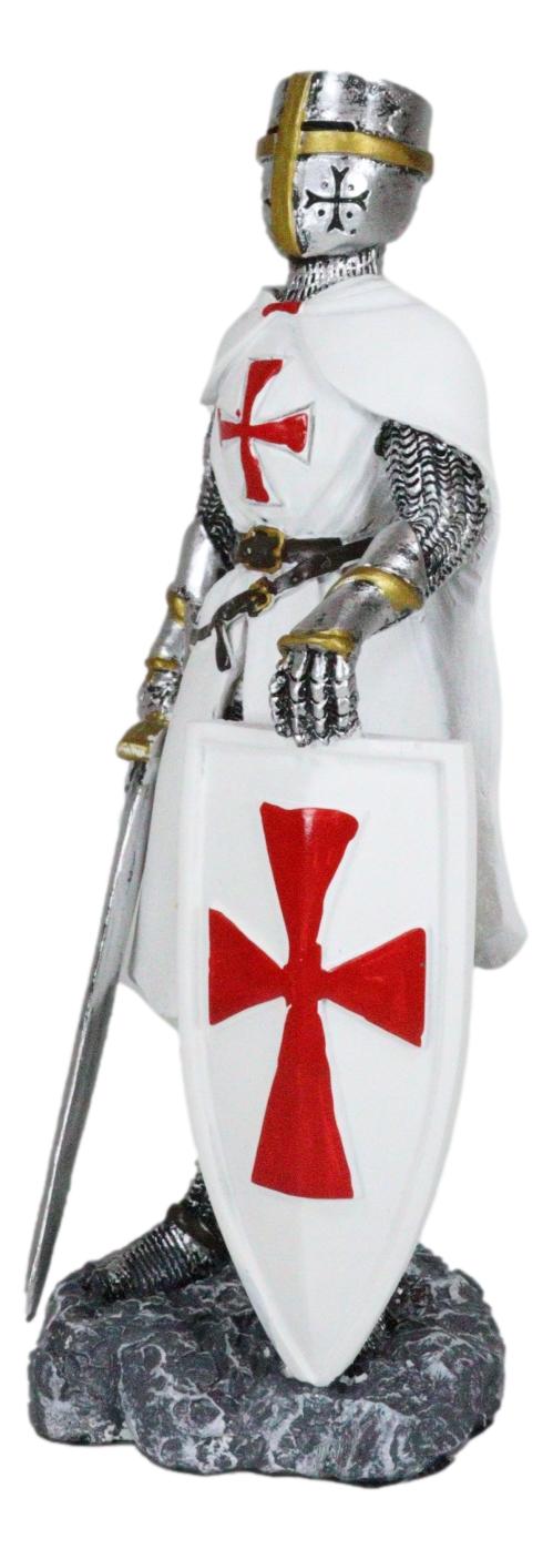 White Cloak Medieval Crusader Swordsman With Shield Of Faith Knight Figurine