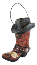 Pack Of 2 Western Red And Black Floral Cowboy Boots Birdhouse Bird Feeder Hanger