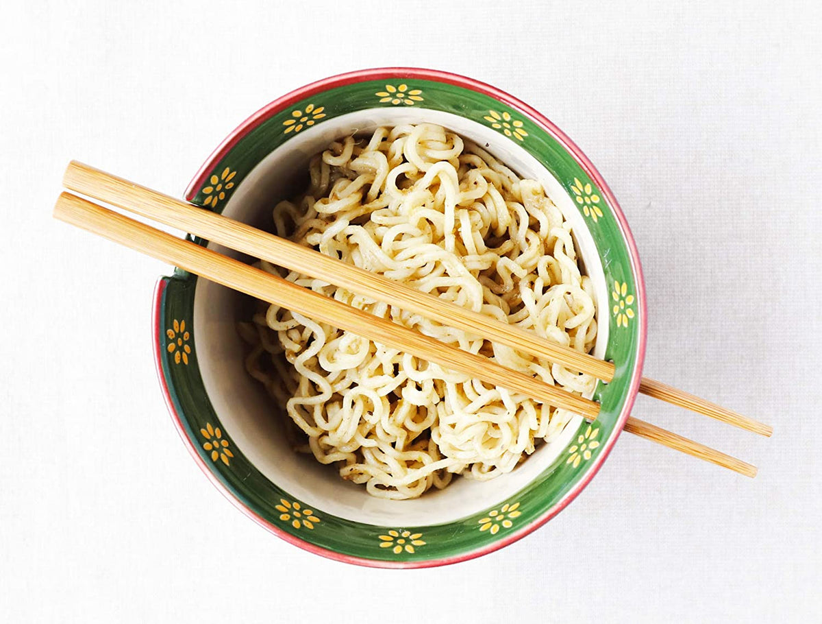 Japanese White Stork In Dark Blue Starry Sky Ramen Soup Bowl With Chopsticks Set - Ebros Gift