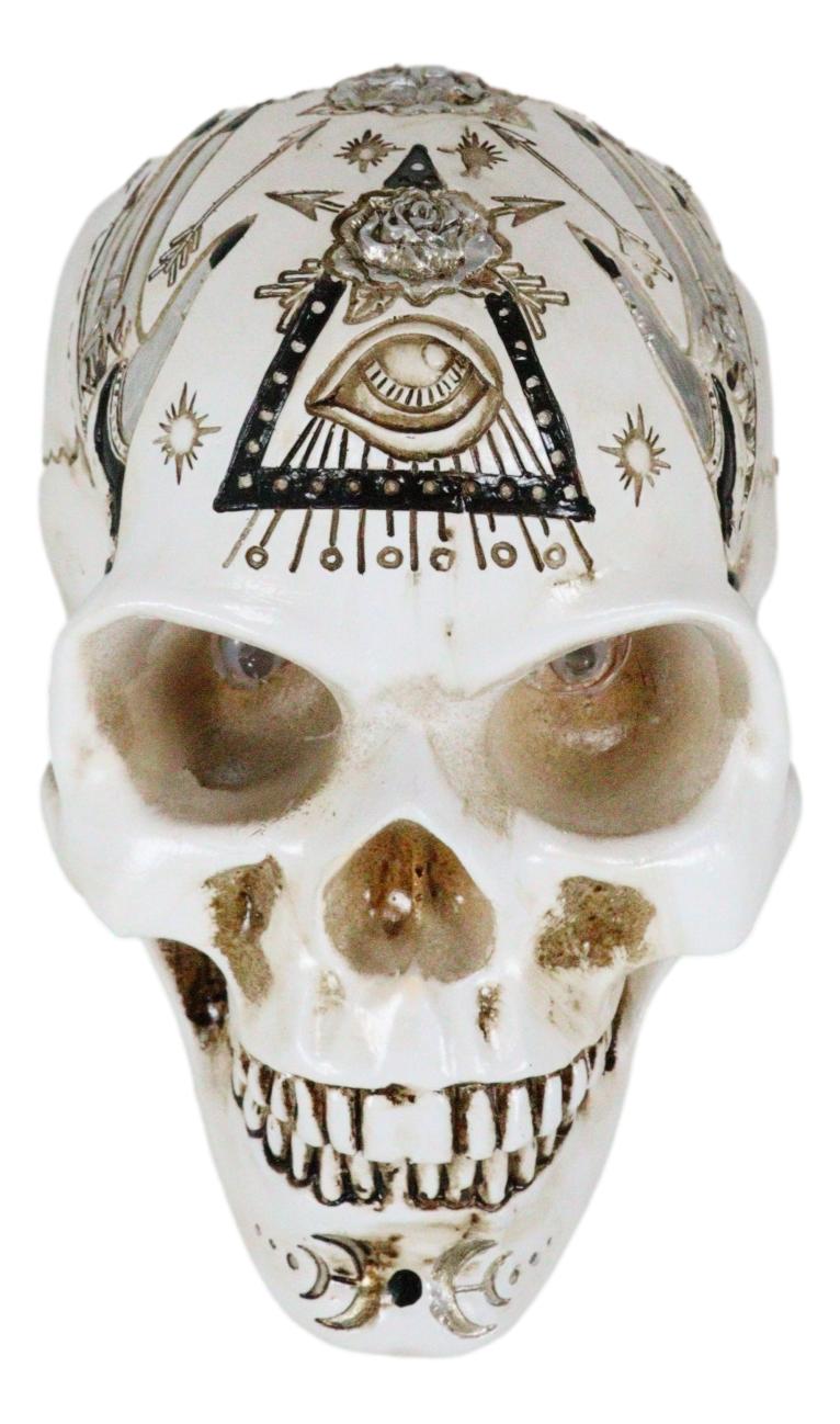 Red LED Eyes White Sacred Symbols Wicca Pagan Triple Moon Pyramid Evil Eye Skull