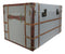 Set Of 3 Stackable Large Wood Vintage Grey Fabric With Leather Trunk Case Boxes